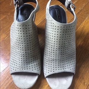 Tan suede peep toe sandals